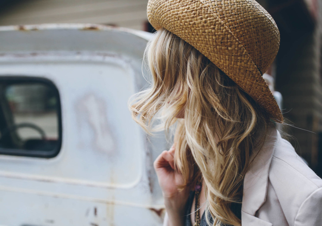 Young lady blonde looking away